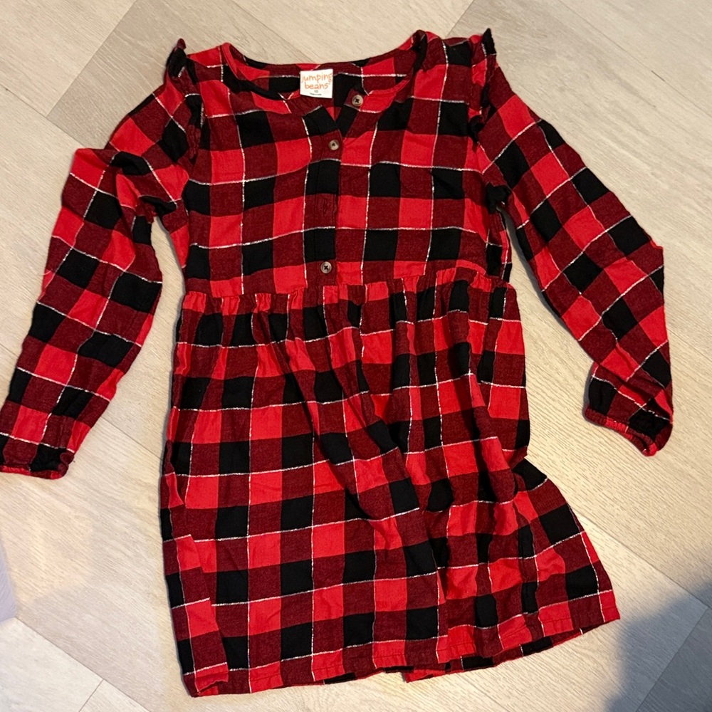 Red and Black Plaid Button-Up Dress